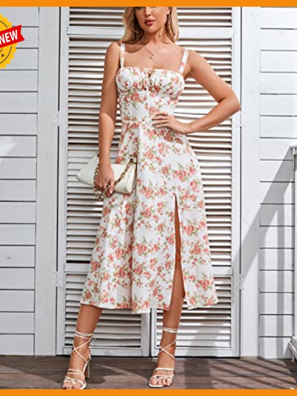 Summer Corset Midi Dress Floral Lace Up A-Line Casual Sundress - Picture 2 of 7